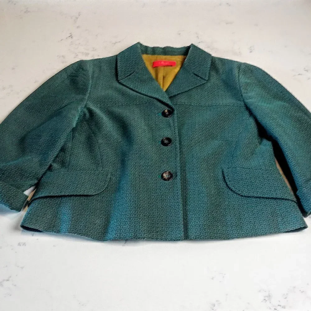 LaVia Teal Green Diamond Pattern Short Jacket